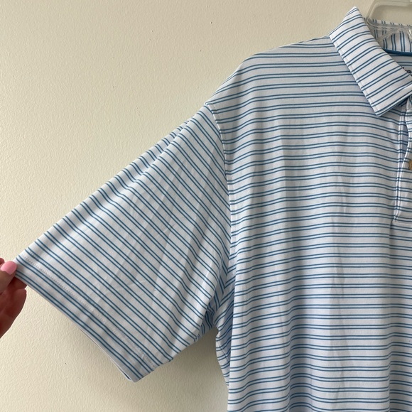 Peter Millar Seaside Men’s Drirelease Natural Touch Blue & White Striped Polo - Picture 4 of 5